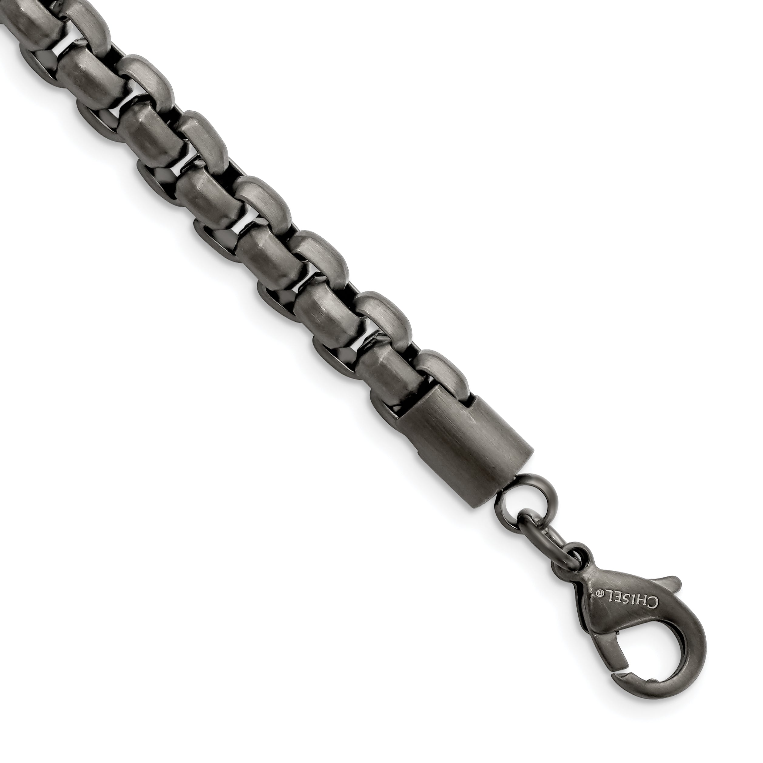 Chisel Stainless Steel Polished Gun Metal IP-plated 8.5 inch Box Chain Bracelet