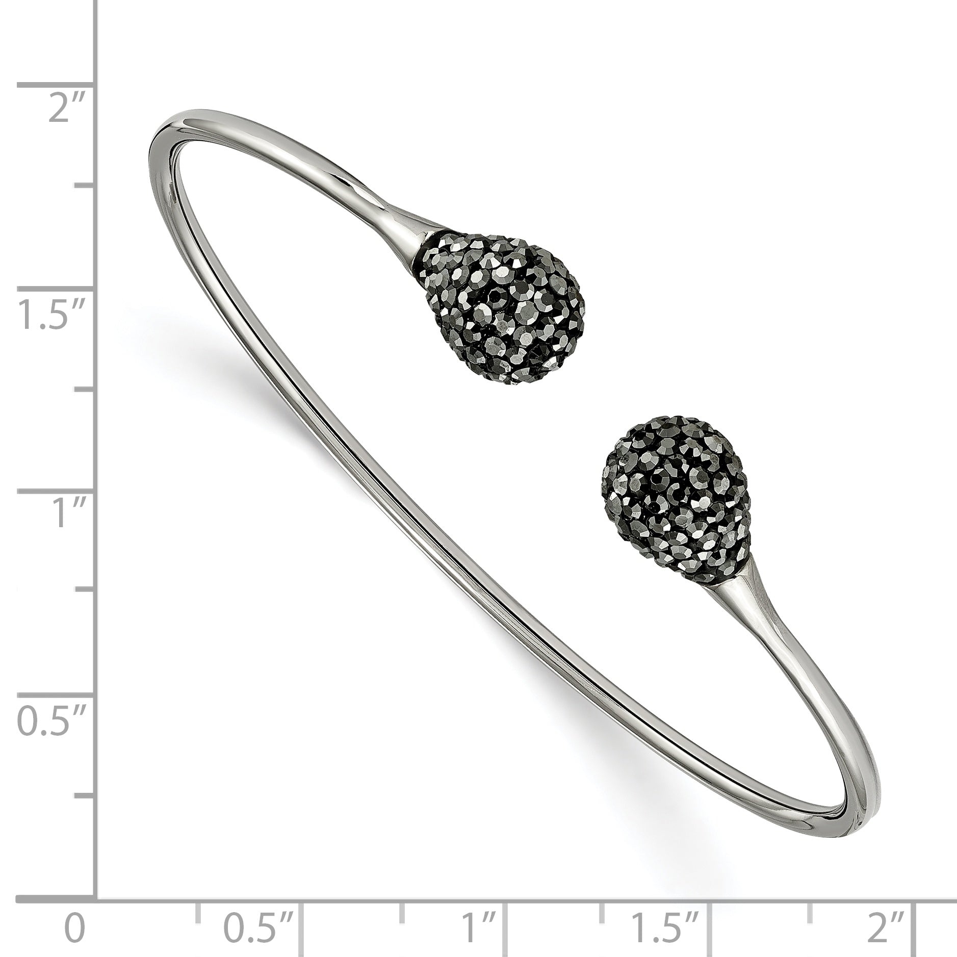 Chisel Stainless Steel Polished with Hematite Flexible Cuff Bangle