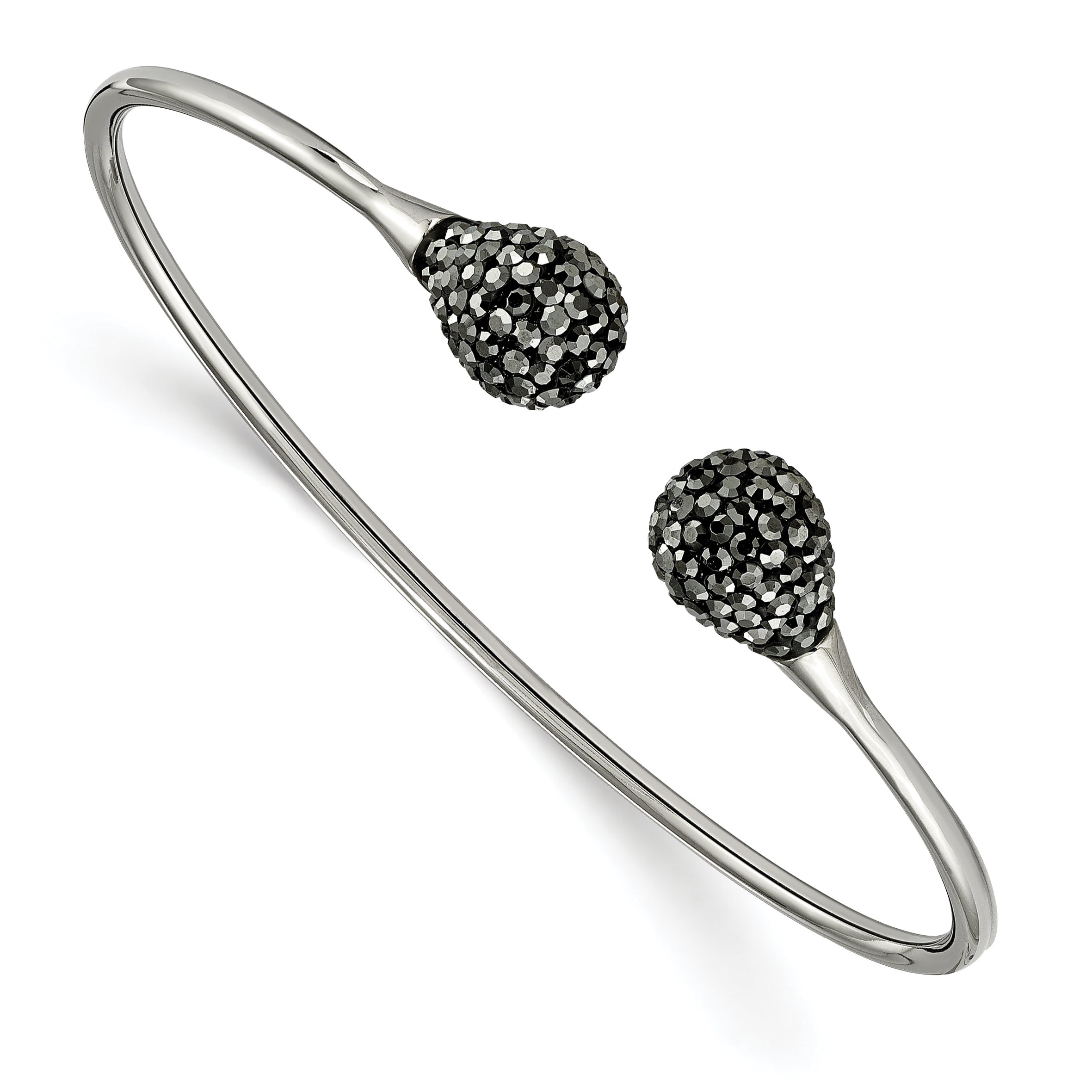 Chisel Stainless Steel Polished with Hematite Flexible Cuff Bangle