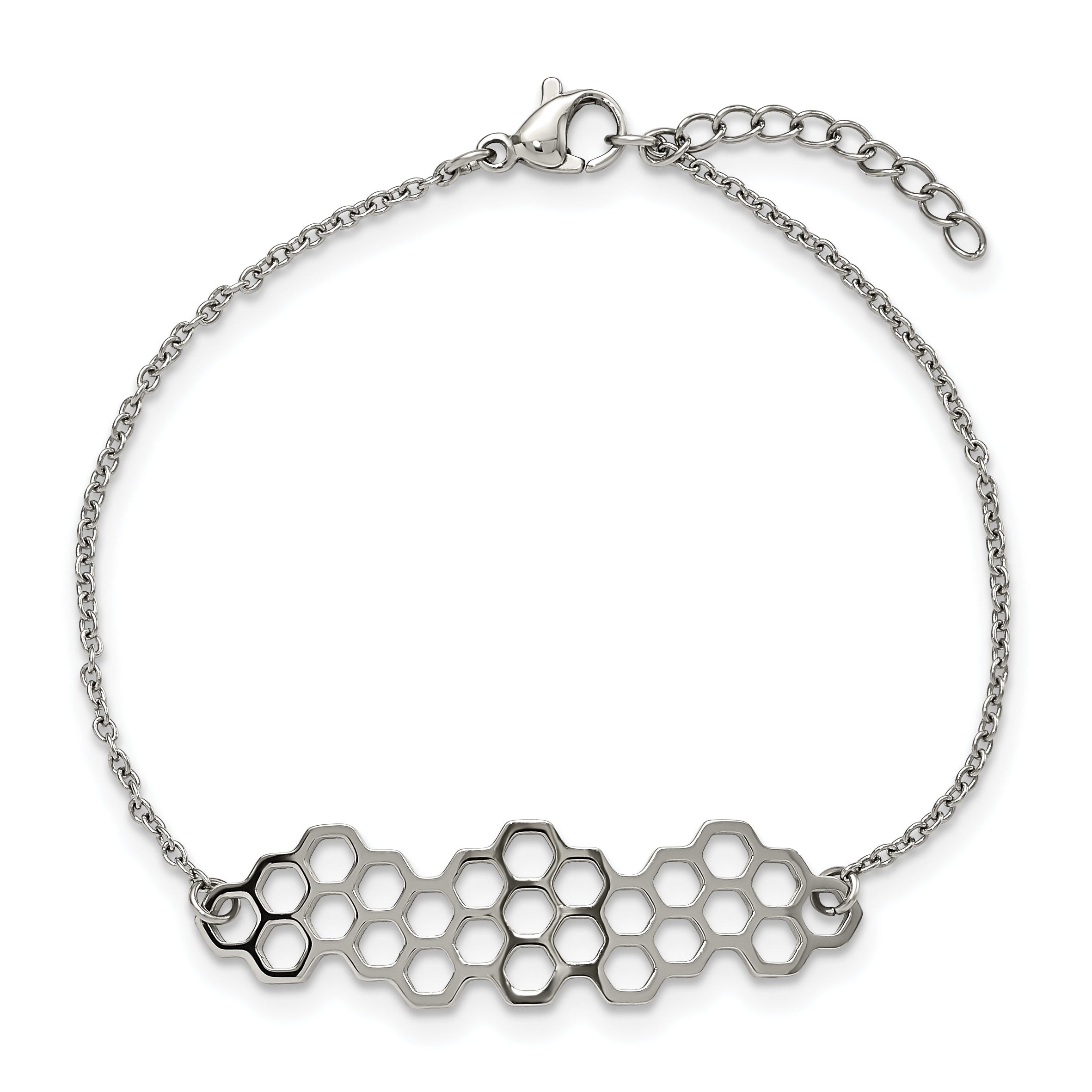 Stainless Steel Polished Honeycomb 7in w/1in ext. Bracelet