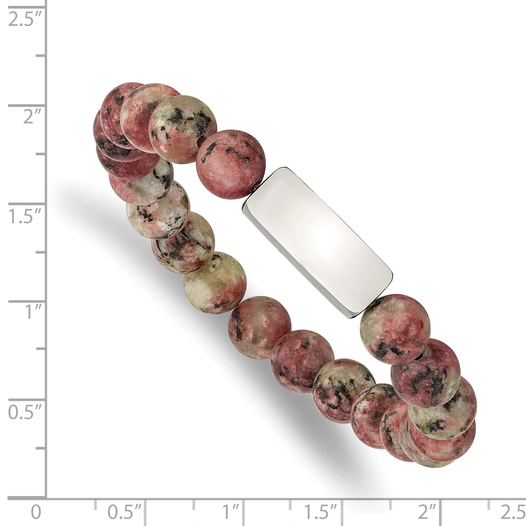 Chisel Stainless Steel Polished ID Plate 8.5mm Rhodochrosite Beaded Stretch Bracelet