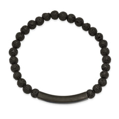 Chisel Stainless Steel Brushed and Polished Black and Blue IP-plated with 6mm Lava Stone Beaded Stretch Bracelet