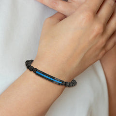 Chisel Stainless Steel Brushed and Polished Black and Blue IP-plated with 6mm Lava Stone Beaded Stretch Bracelet