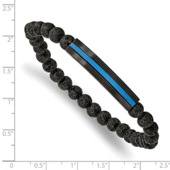 Chisel Stainless Steel Brushed and Polished Black and Blue IP-plated with 6mm Lava Stone Beaded Stretch Bracelet