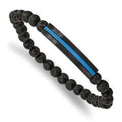 Chisel Stainless Steel Brushed and Polished Black and Blue IP-plated with 6mm Lava Stone Beaded Stretch Bracelet