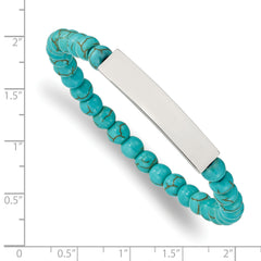 Chisel Stainless Steel Polished ID Plate 6mm Reconstructed Turquoise Beaded Stretch Bracelet