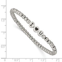 Chisel Stainless Steel Antiqued and Polished I HEART U 4mm Beaded Stretch Bracelet