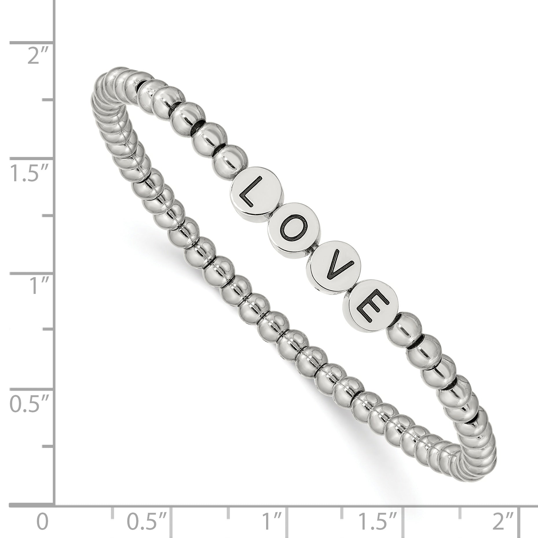 Chisel Stainless Steel Antiqued and Polished LOVE 4mm Beaded Stretch Bracelet