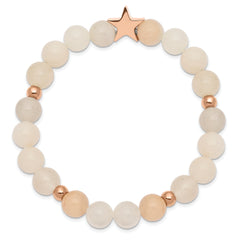 Chisel Stainless Steel Polished Rose IP-plated Star 8.5mm Pink and White Aventurine Beaded Stretch Bracelet