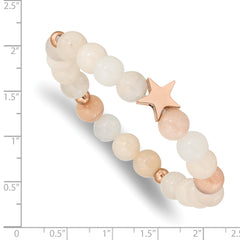 Chisel Stainless Steel Polished Rose IP-plated Star 8.5mm Pink and White Aventurine Beaded Stretch Bracelet