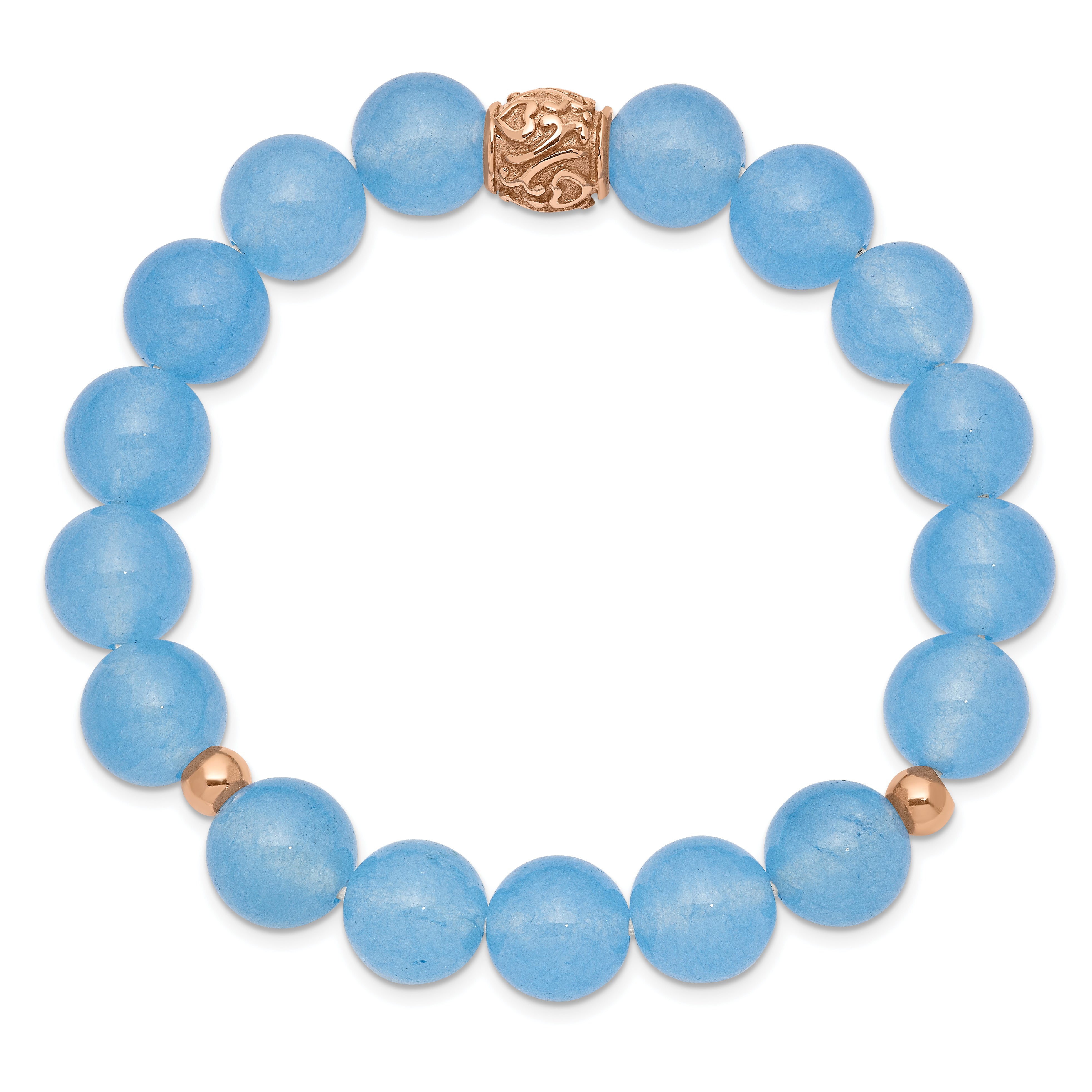 Chisel Stainless Steel Rose IP-plated 10mm Blue Chalcedony Beaded Stretch Bracelet