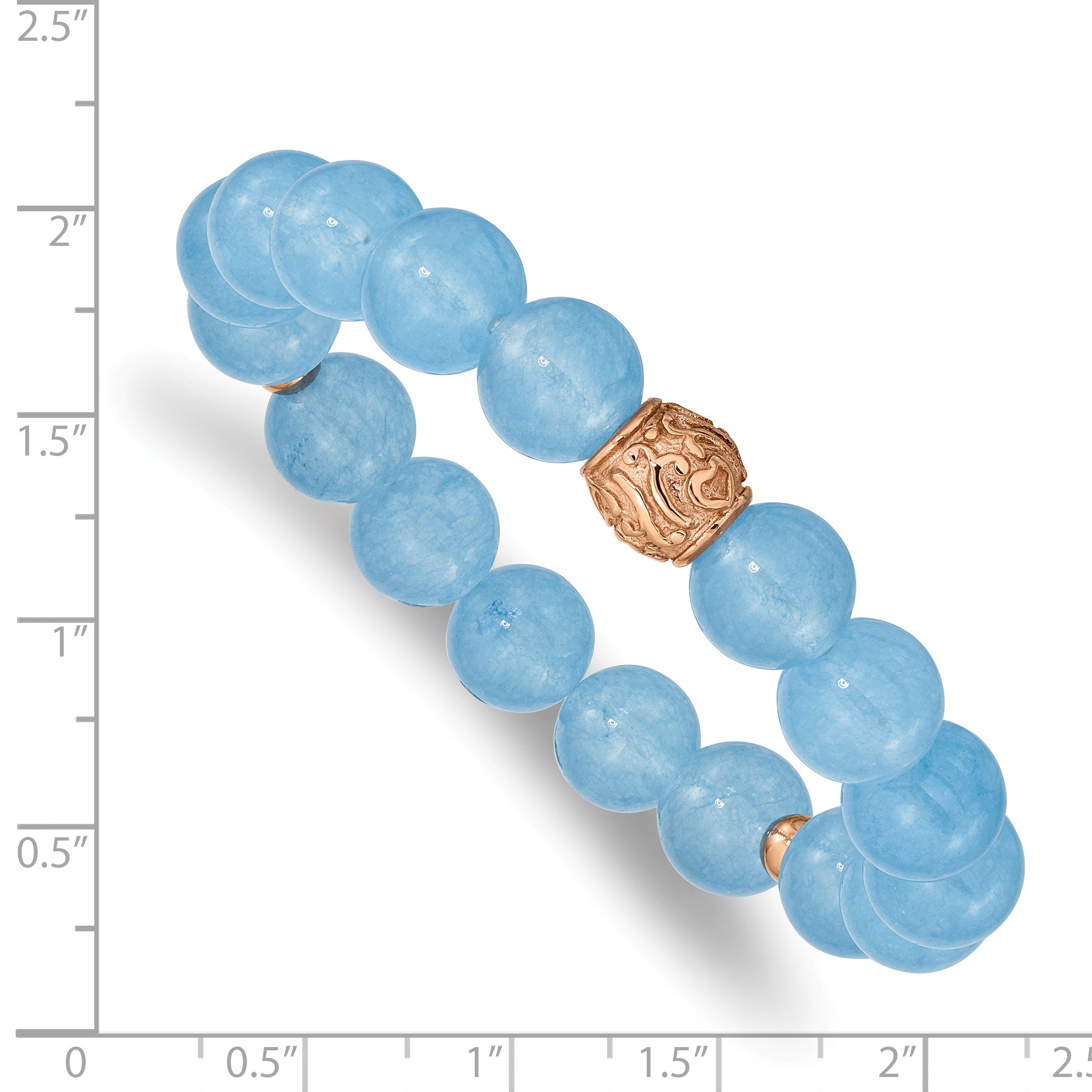 Chisel Stainless Steel Rose IP-plated 10mm Blue Chalcedony Beaded Stretch Bracelet