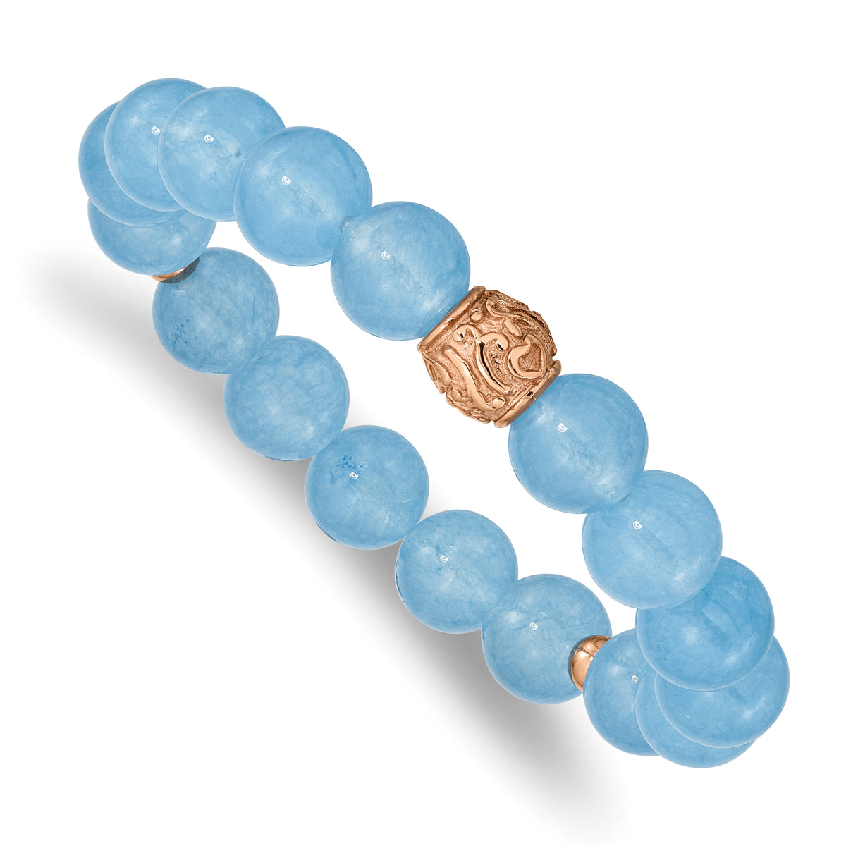 Chisel Stainless Steel Rose IP-plated 10mm Blue Chalcedony Beaded Stretch Bracelet