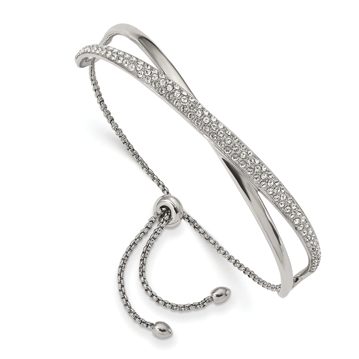 Chisel Stainless Steel Polished with Crystals from Swarovski Adjustable Bangle Bracelet