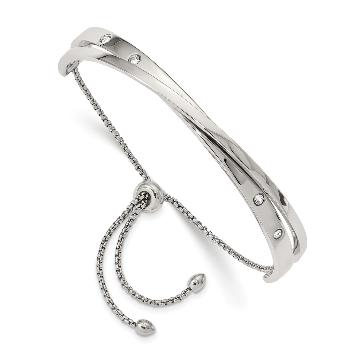 Chisel Stainless Steel Polished with Crystals from Swarovski Adjustable Bangle Bracelet