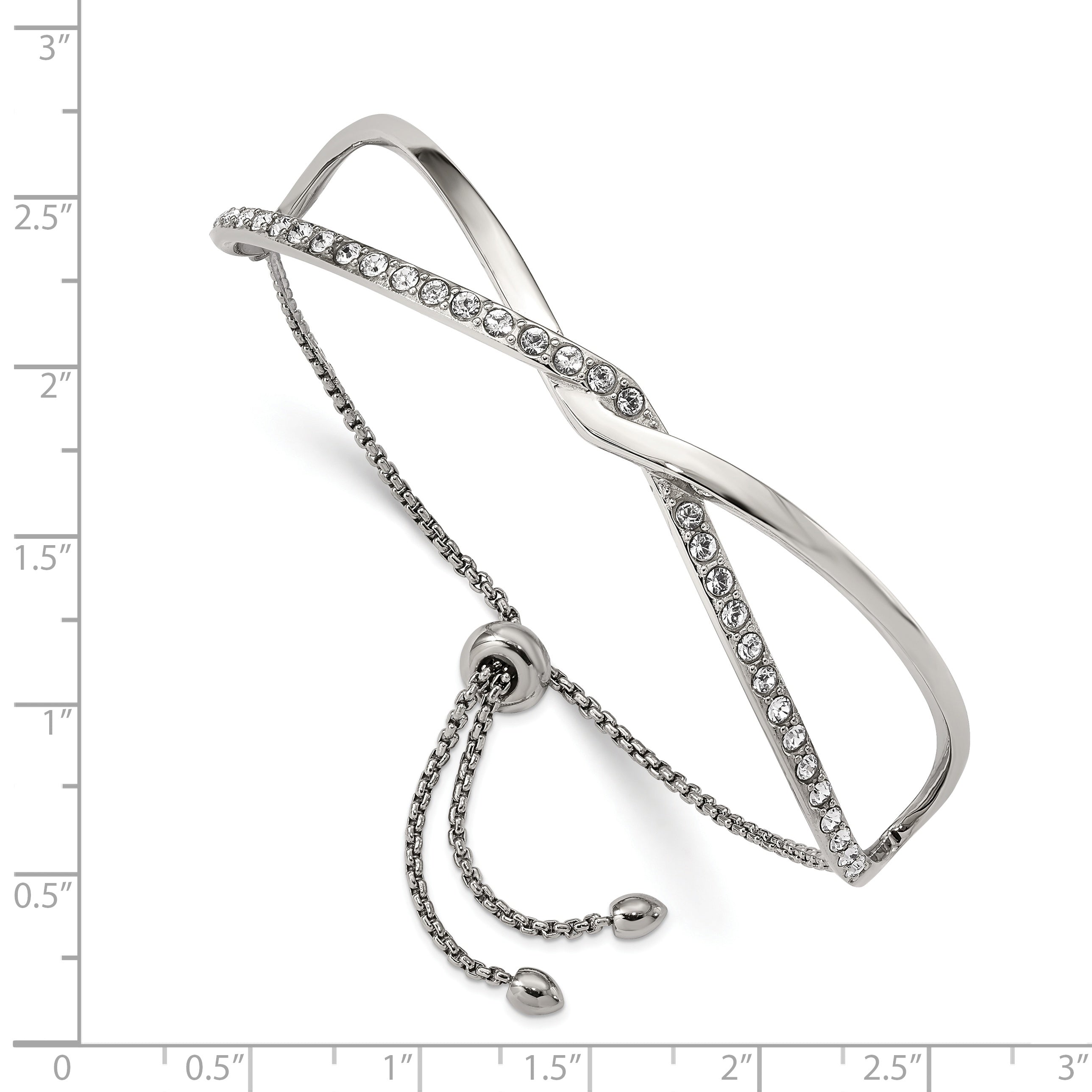 Chisel Stainless Steel Polished with Crystals from Swarovski Twised Adjustable Bangle Bracelet