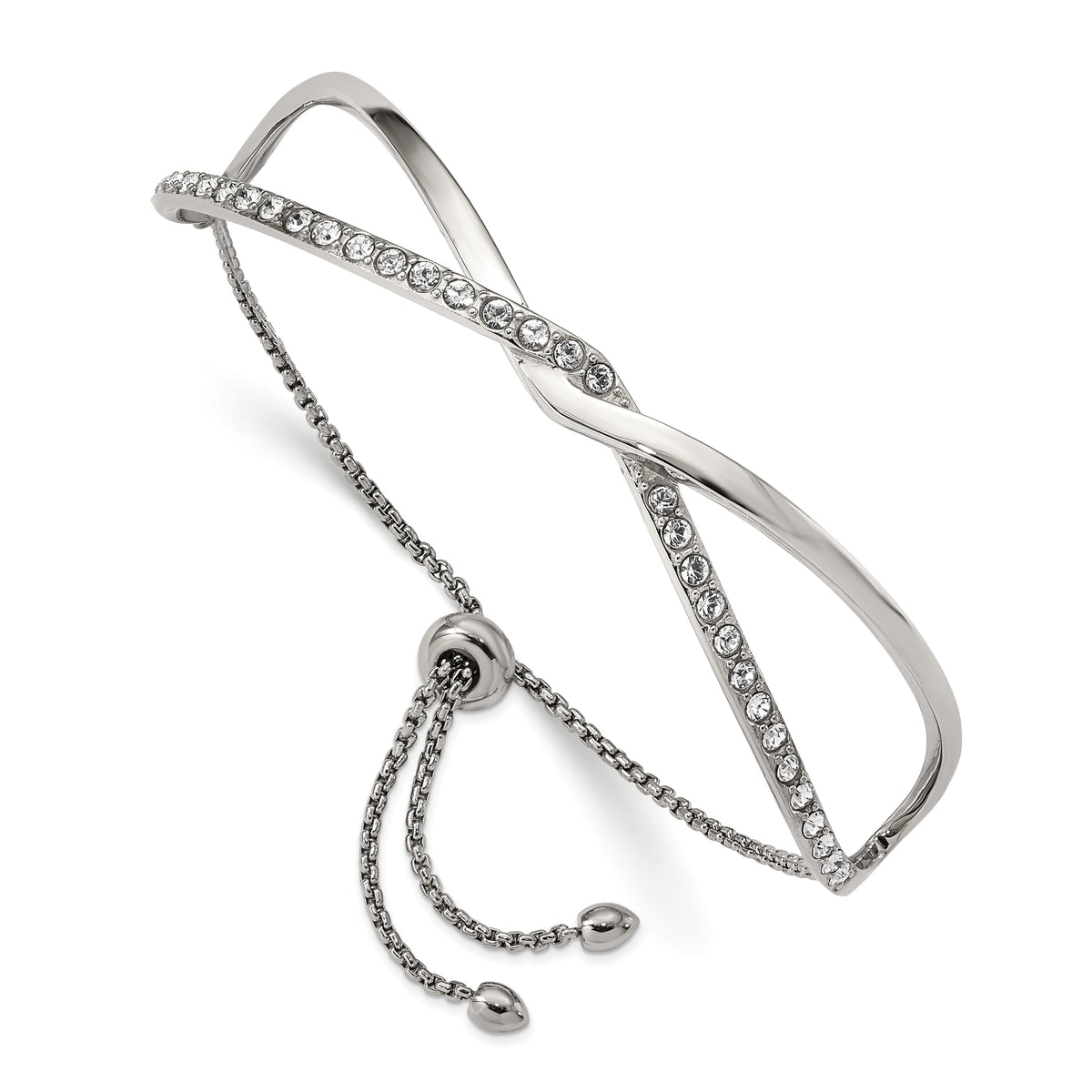 Chisel Stainless Steel Polished with Crystals from Swarovski Twised Adjustable Bangle Bracelet