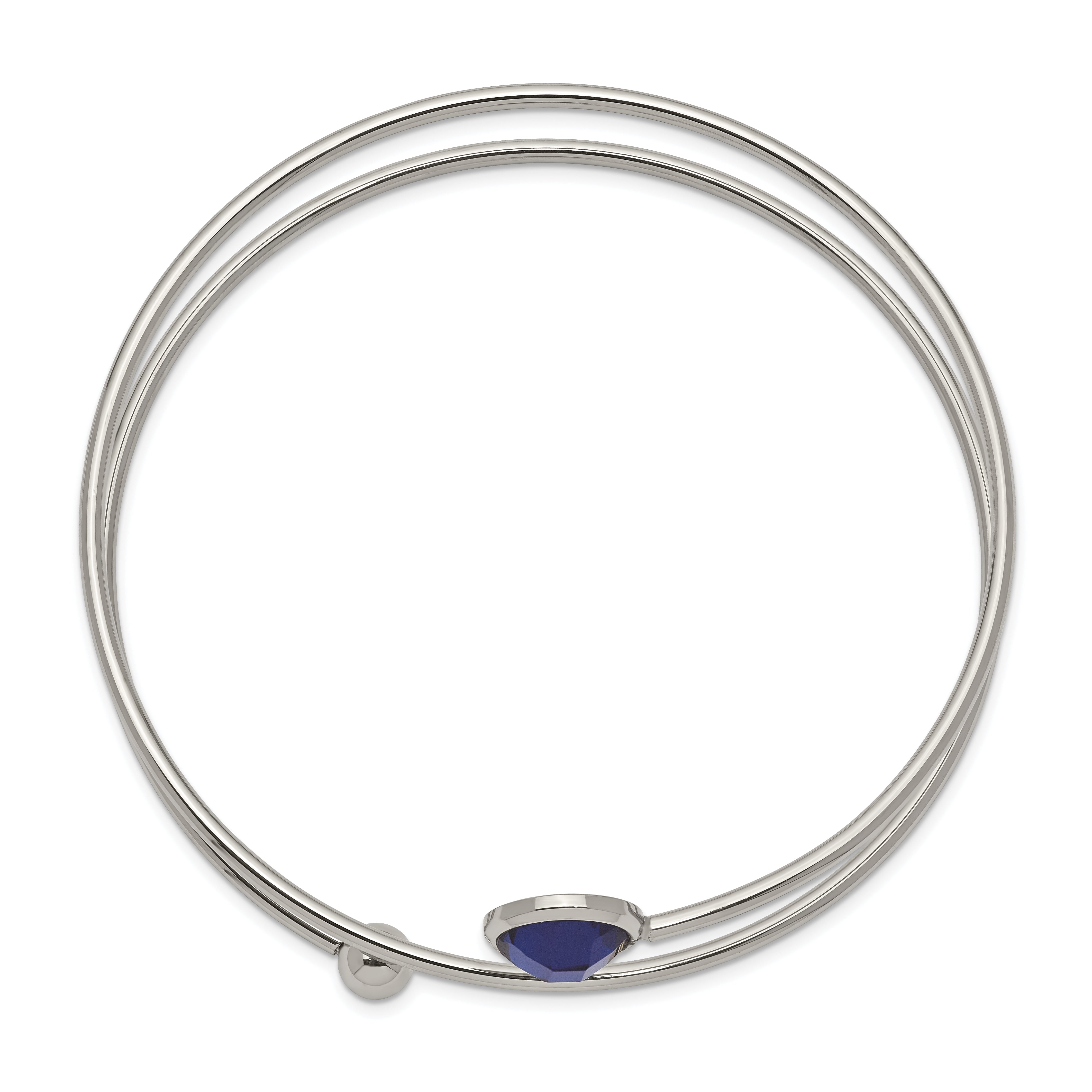 Chisel Stainless Steel Polished with Blue Glass Flexible Bangle