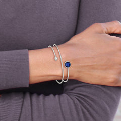 Chisel Stainless Steel Polished with Blue Glass Flexible Bangle