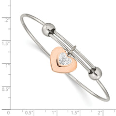 Chisel Stainless Steel Polished Rose IP-plated with Preciosa Crystal Hearts Bangle