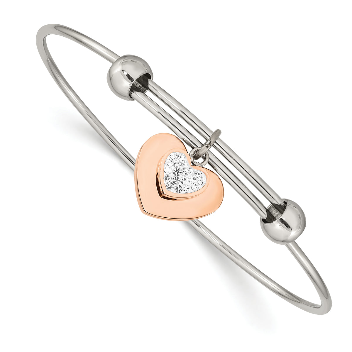 Chisel Stainless Steel Polished Rose IP-plated with Preciosa Crystal Hearts Bangle