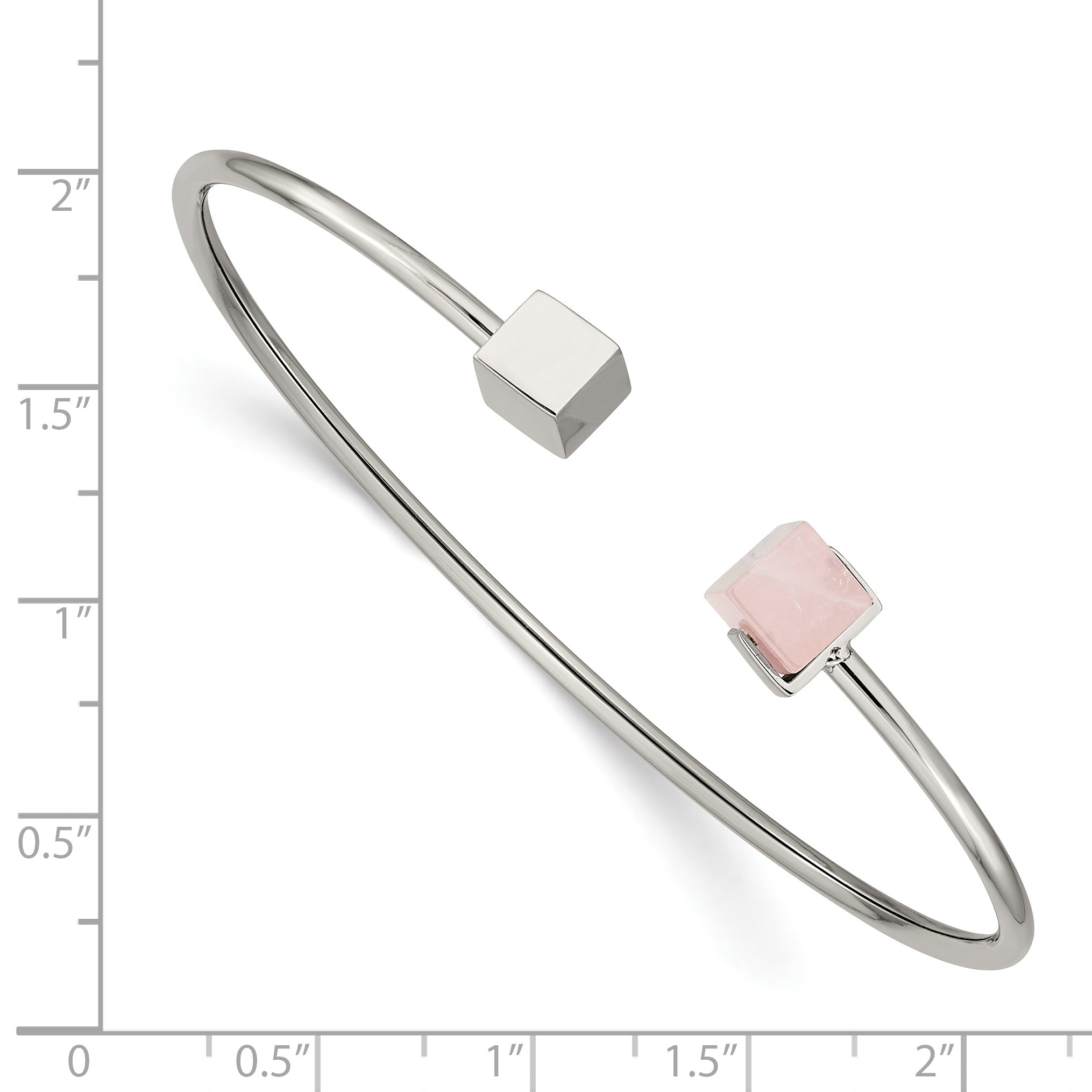 Chisel Stainless Steel Polished with Rose Quartz Flexible Cuff Bangle