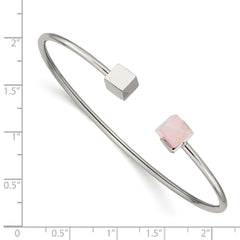 Chisel Stainless Steel Polished with Rose Quartz Flexible Cuff Bangle