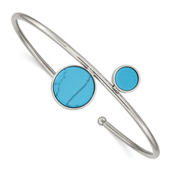 Stainless Steel Polished with Reconstructed Turquoise Flexible Bangle