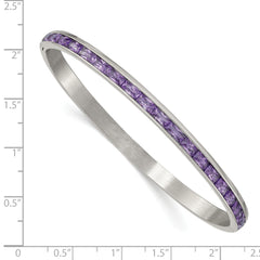 Chisel Stainless Steel Polished Purple CZ 5mm Hinged Bangle