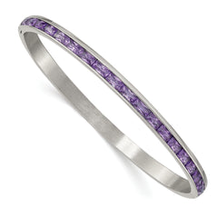 Chisel Stainless Steel Polished Purple CZ 5mm Hinged Bangle