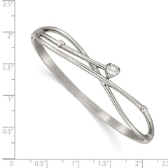 Chisel Stainless Steel Polished Heart CZ Hinged Bangle