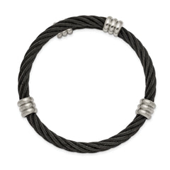 Chisel Stainless Steel Brushed and Polished Black IP-plated Wire Flexible Bangle