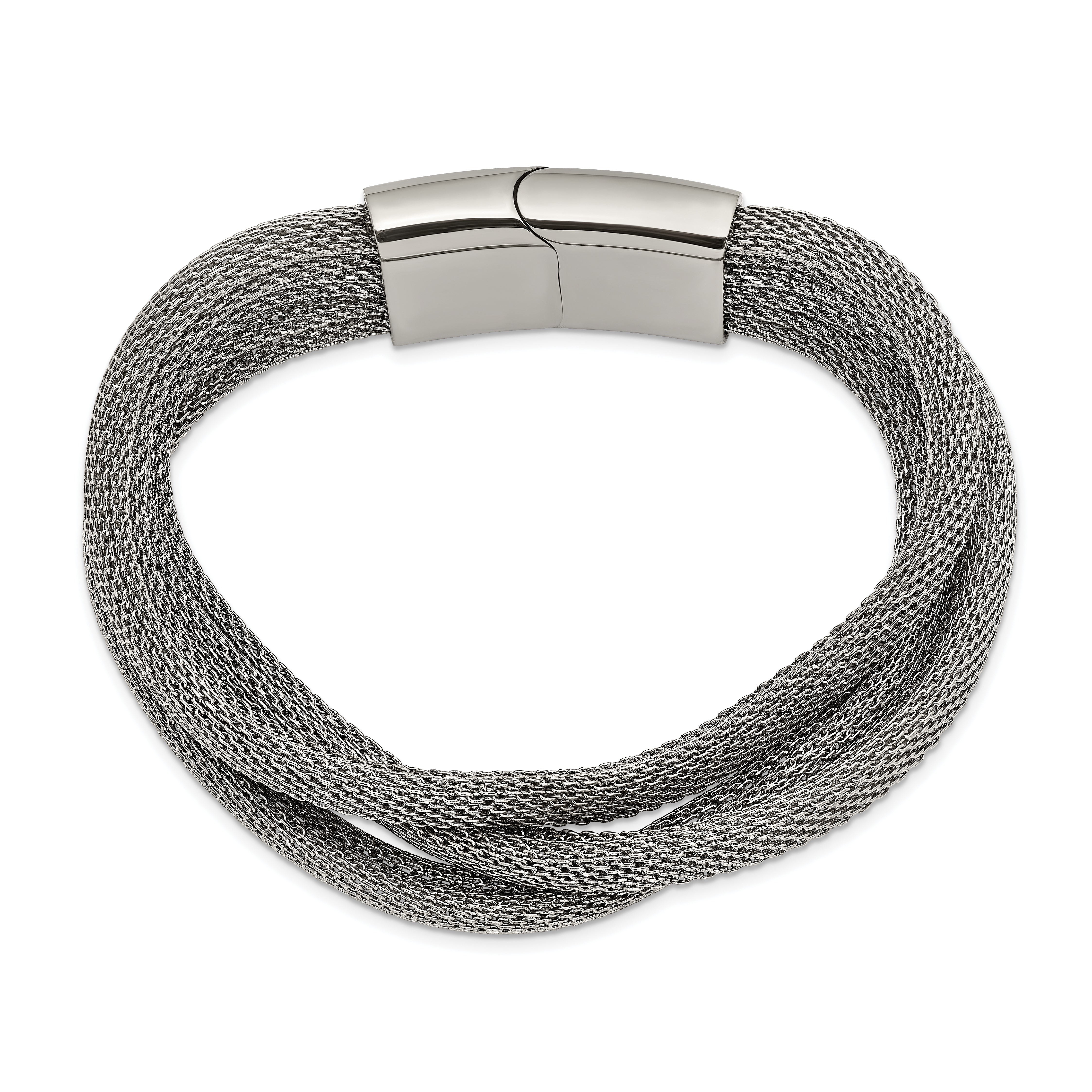 Stainless Steel Polished Mesh 3-Strand 7.5in Bracelet