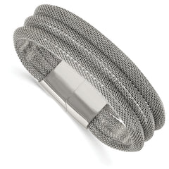 Stainless Steel Polished Mesh 3-Strand 7.5in Bracelet