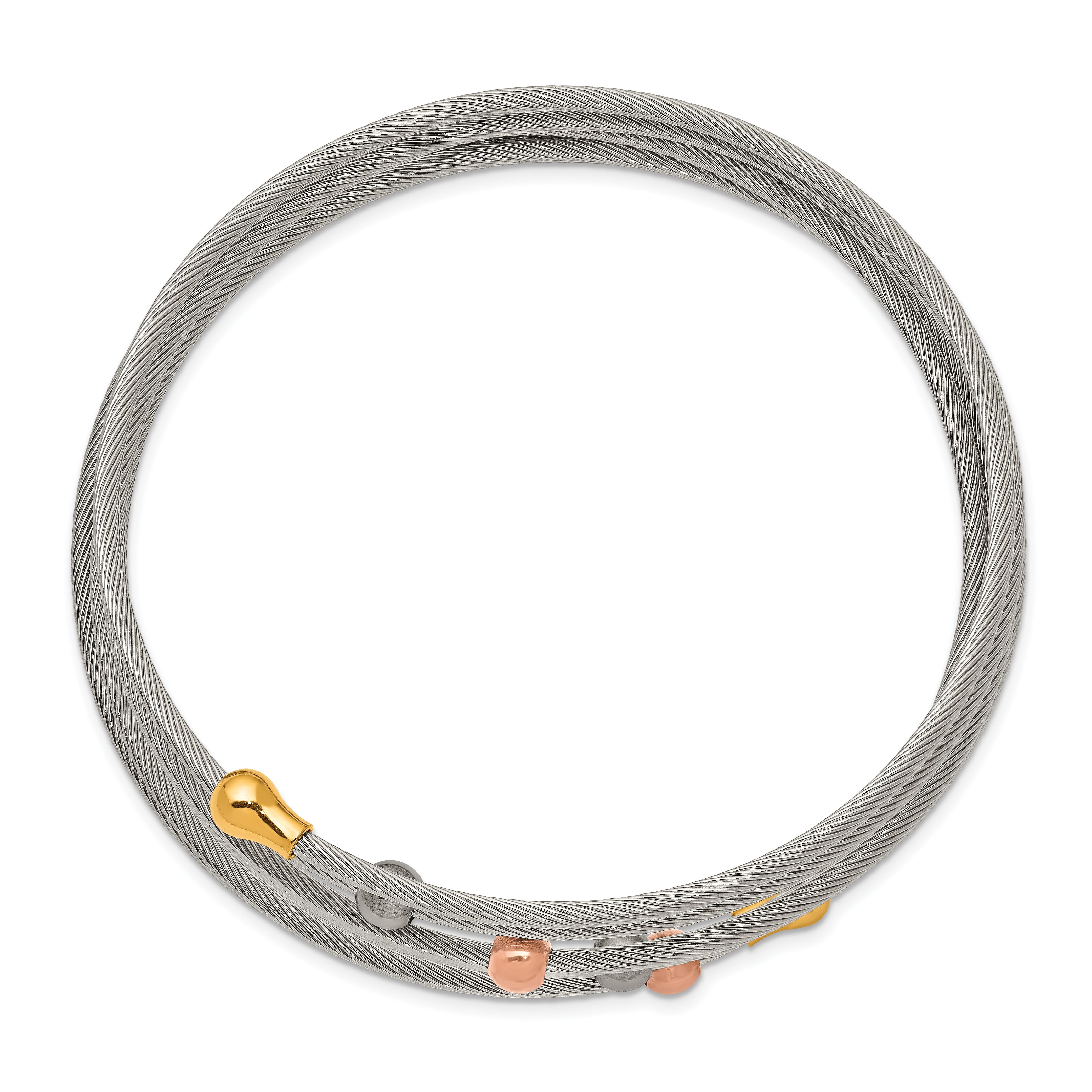 Chisel Stainless Steel Polished Rose and Yellow IP-plated Flexible Coil Bangle