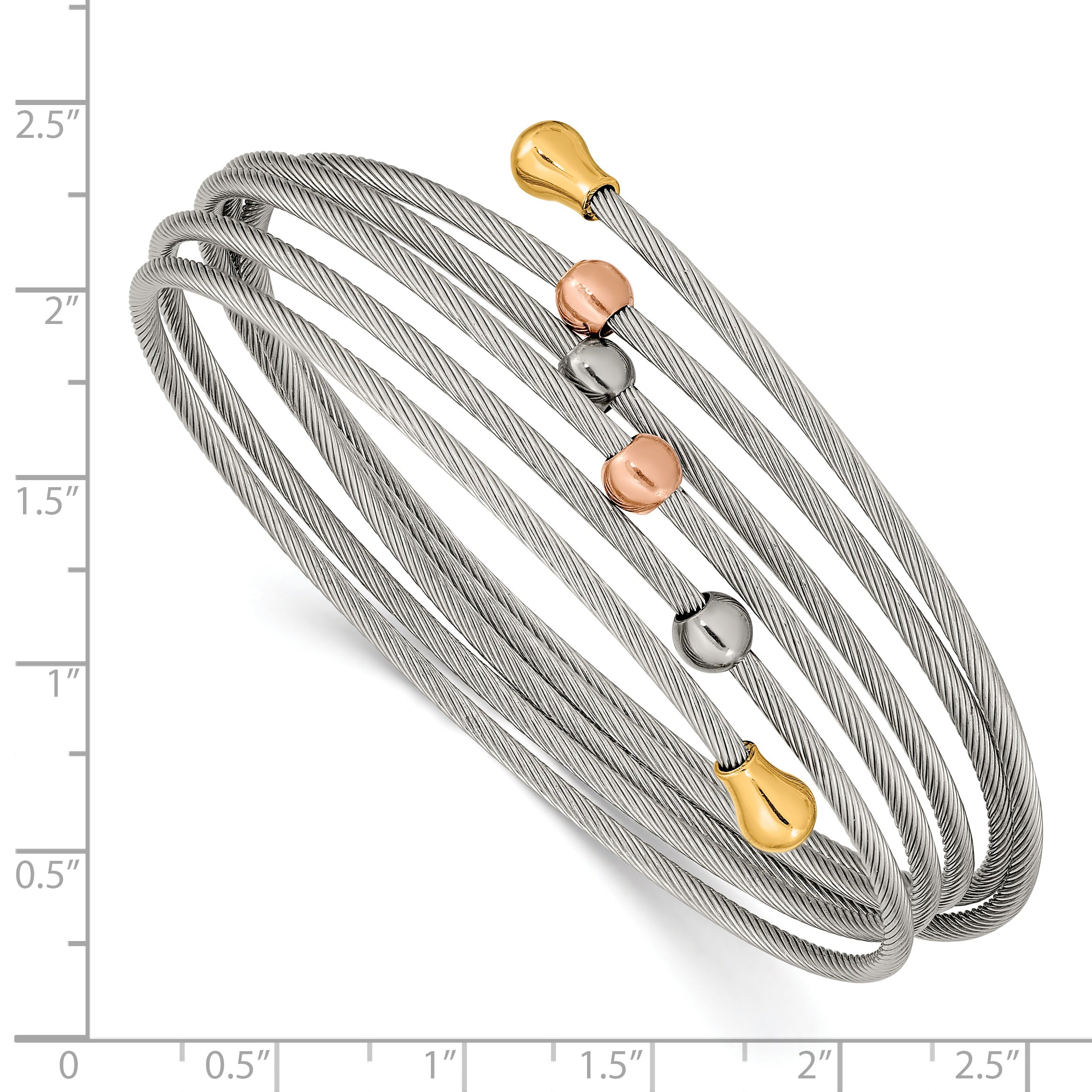 Chisel Stainless Steel Polished Rose and Yellow IP-plated Flexible Coil Bangle