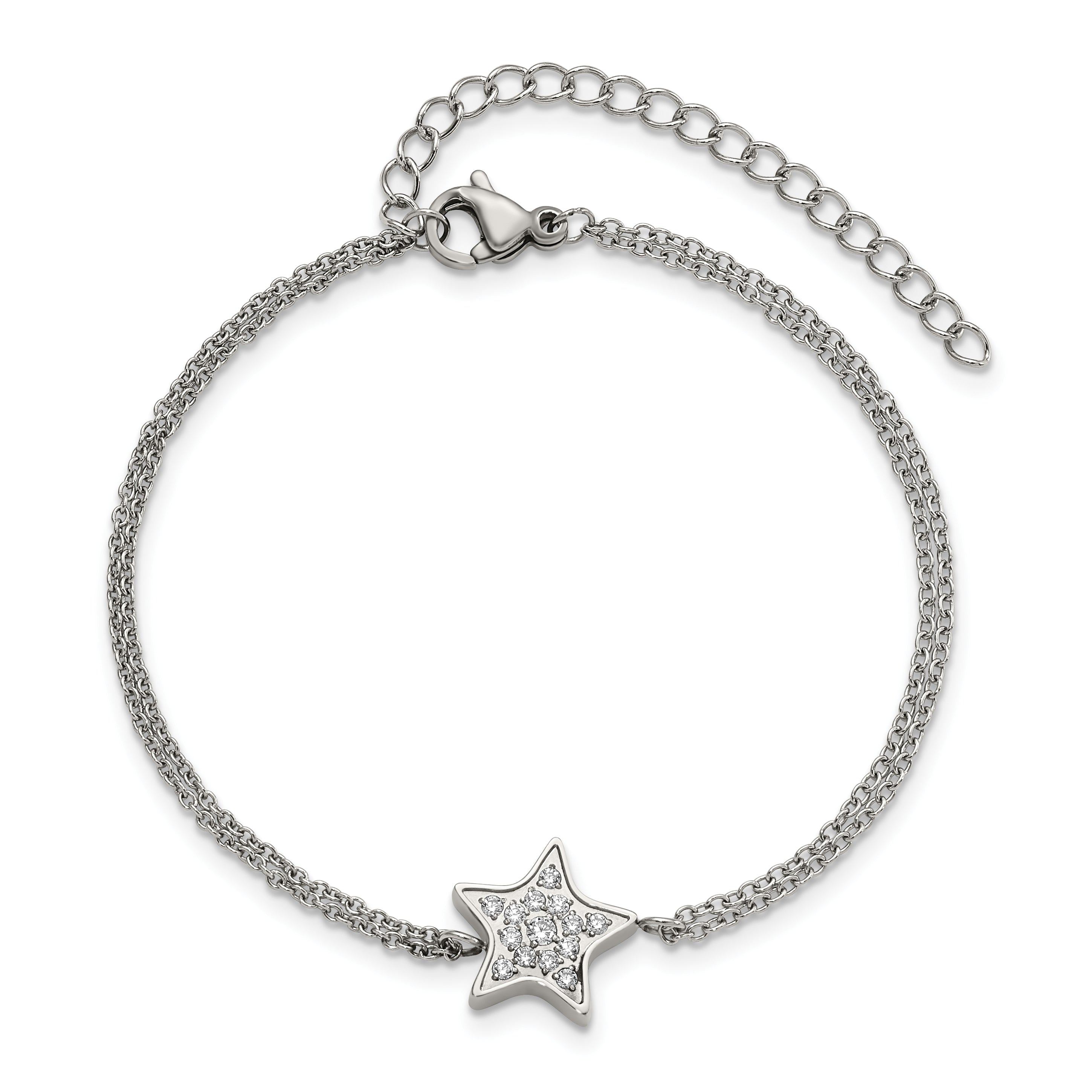 Chisel Stainless Steel Polished with CZ Star 6.25 inch Bracelet with 2 inch Extension