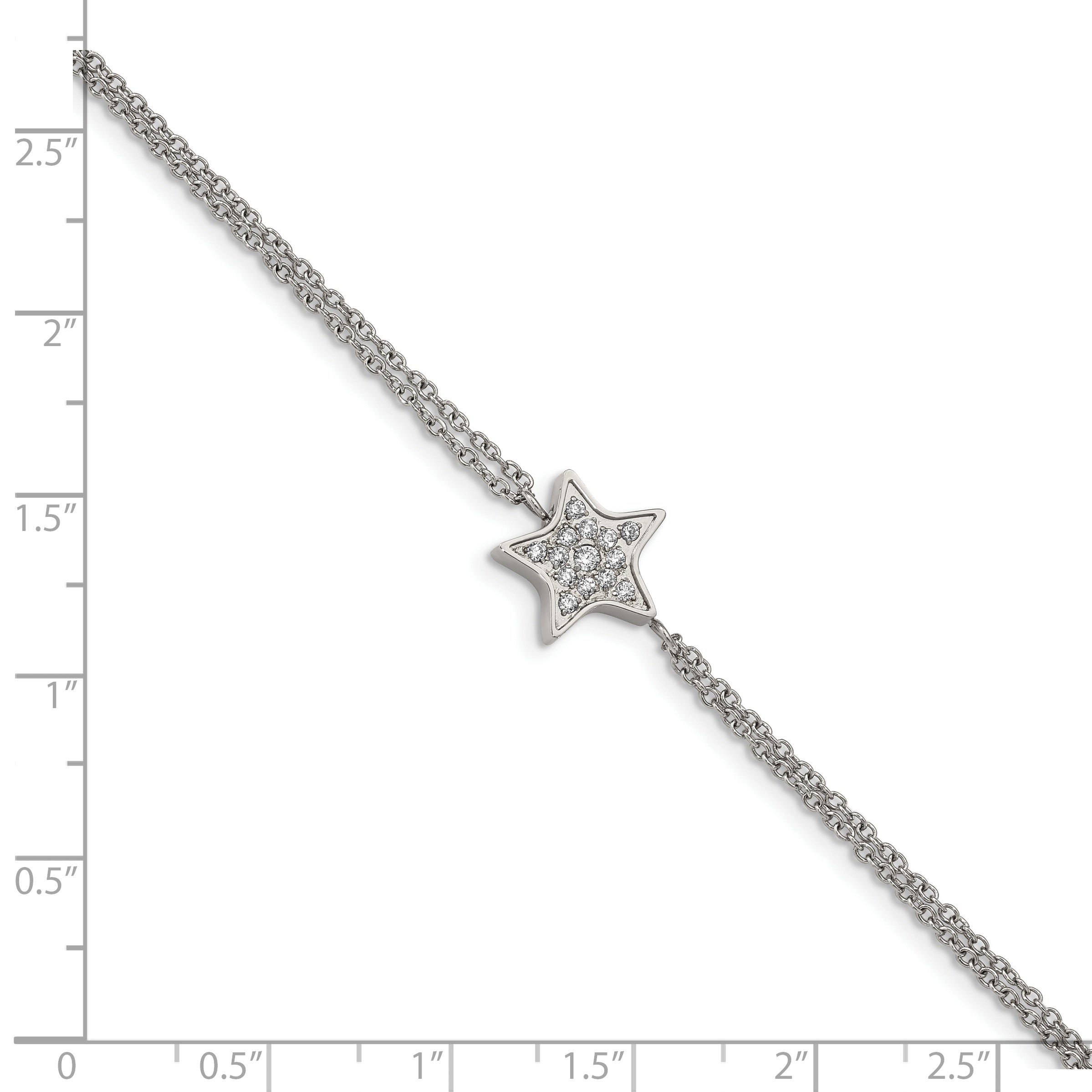 Chisel Stainless Steel Polished with CZ Star 6.25 inch Bracelet with 2 inch Extension