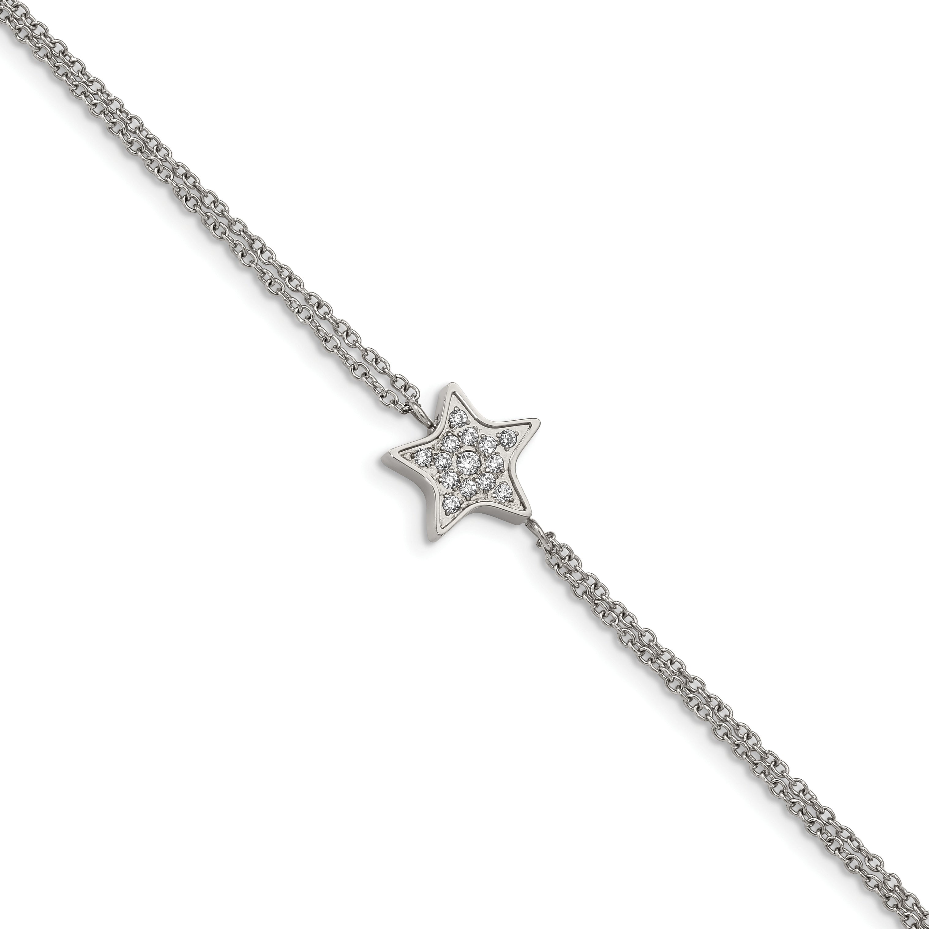 Chisel Stainless Steel Polished with CZ Star 6.25 inch Bracelet with 2 inch Extension