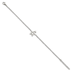 Stainless Steel Polished w/Swarovski 7.5in w/1in ext. Star Bracelet