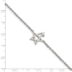 Stainless Steel Polished w/Swarovski 7.5in w/1in ext. Star Bracelet