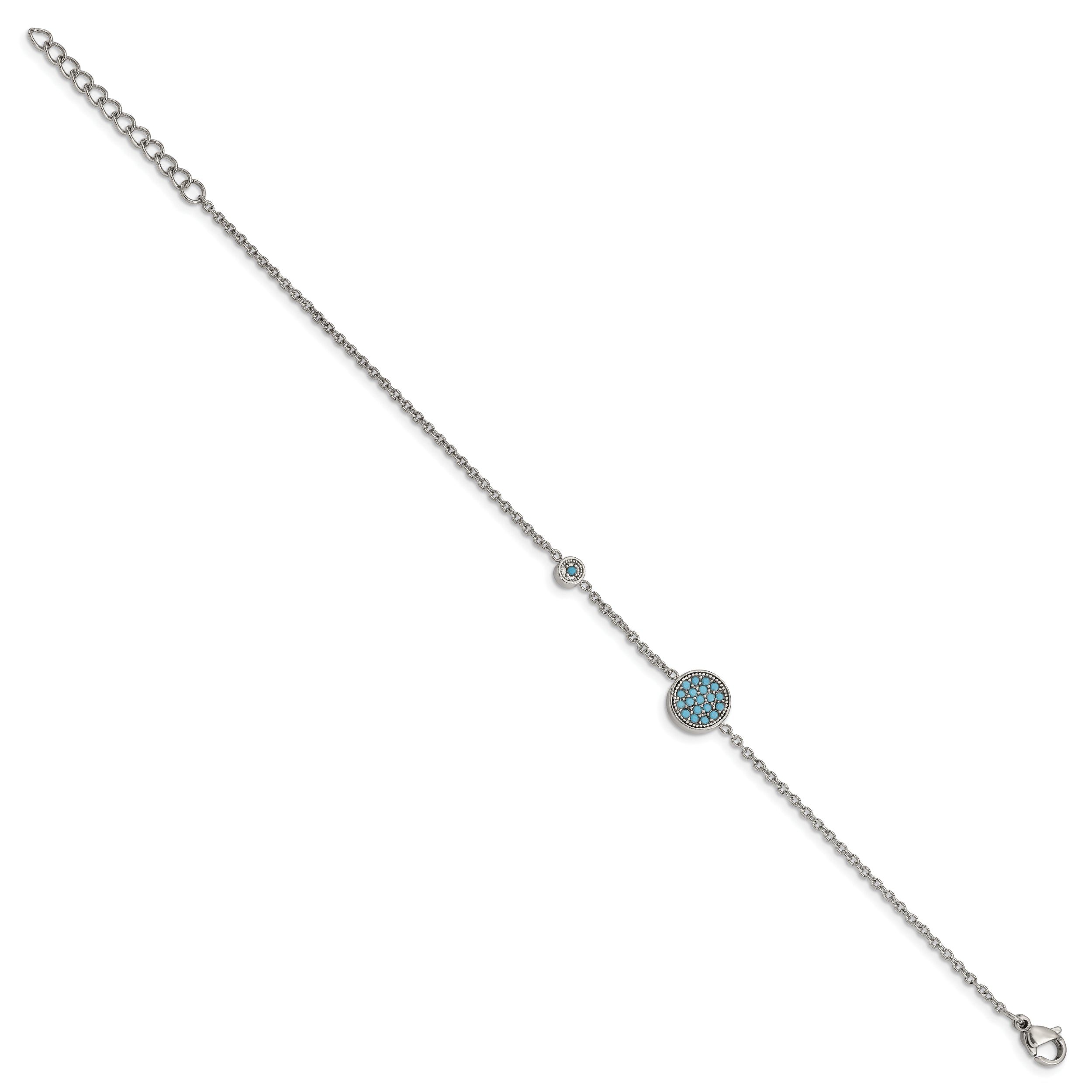 Chisel Stainless Steel Polished Reconstructed Turquoise 7 inch Bracelet with 1.25 inch Extension