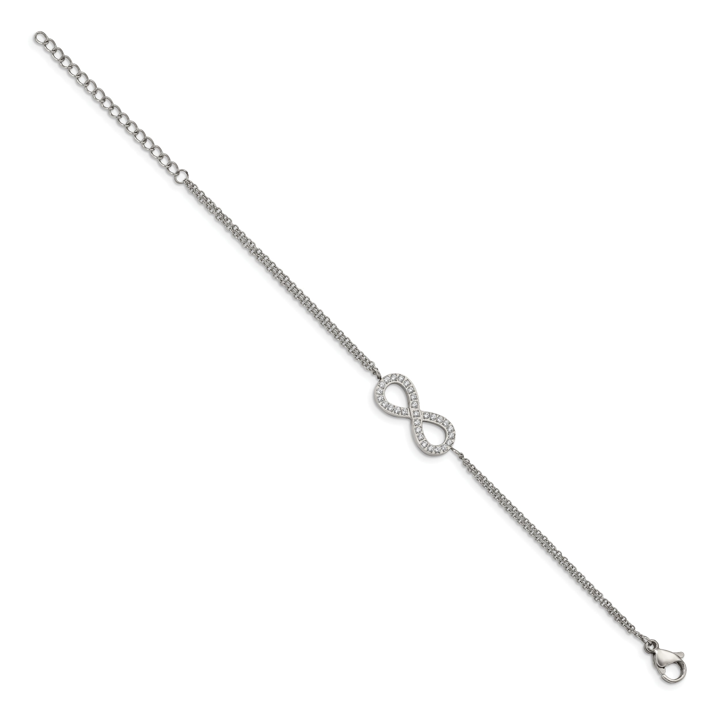 Chisel Stainless Steel Polished with CZ Infinity Symbol 6.25 inch Bracelet with 2 inch Extension