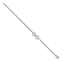 Chisel Stainless Steel Polished with CZ Infinity Symbol 6.25 inch Bracelet with 2 inch Extension