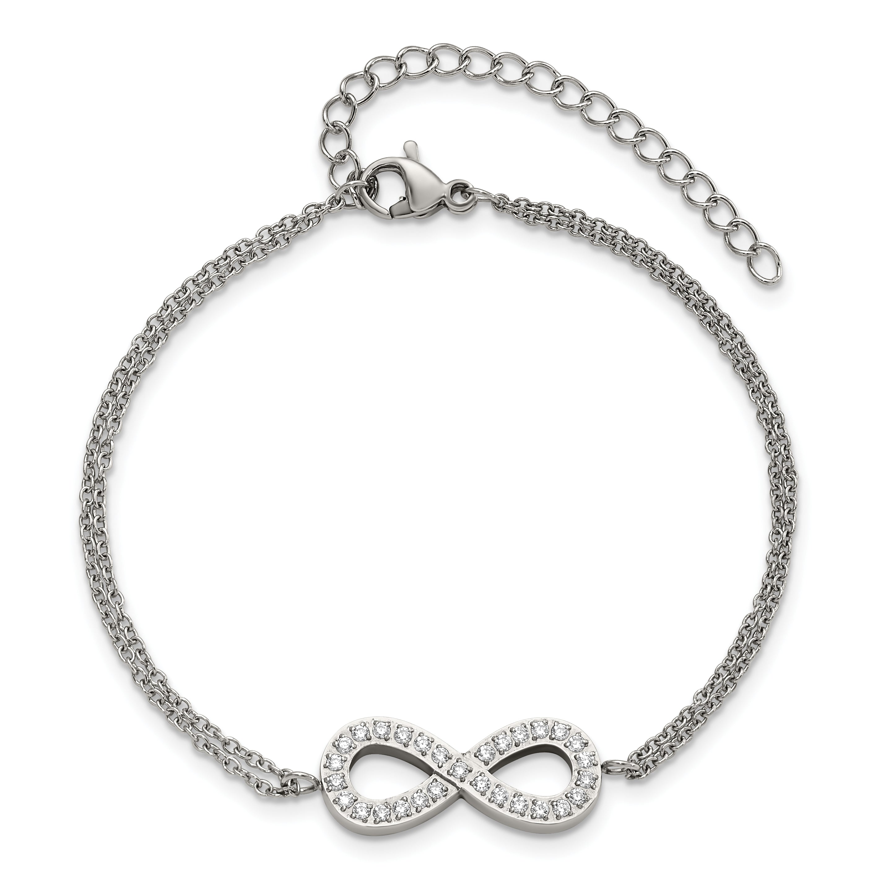 Chisel Stainless Steel Polished with CZ Infinity Symbol 6.25 inch Bracelet with 2 inch Extension