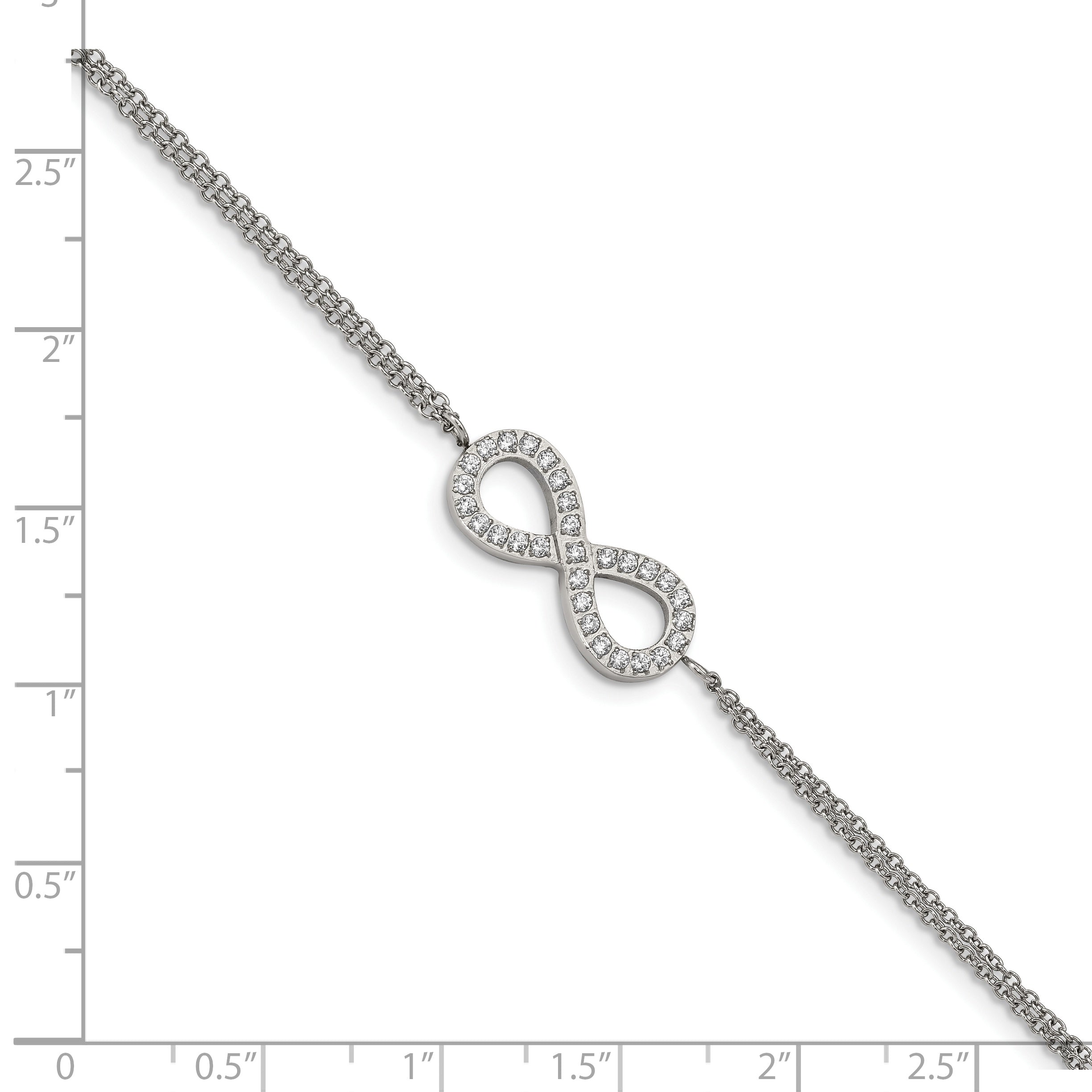 Chisel Stainless Steel Polished with CZ Infinity Symbol 6.25 inch Bracelet with 2 inch Extension