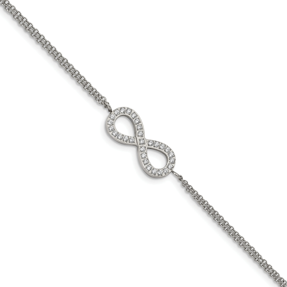 Chisel Stainless Steel Polished with CZ Infinity Symbol 6.25 inch Bracelet with 2 inch Extension