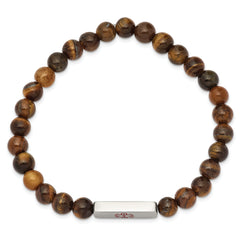 Stainless Steel Polished Medical ID Tiger's Eye Bead Stretch Bracelet