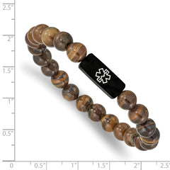 Stainless Steel Brushed Black IP Medical ID Tiger's Eye Stretch Bracelet