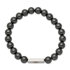 Chisel Stainless Steel Polished with Red Enamel Medical ID 8mm Hematite Beaded Stretch Bracelet